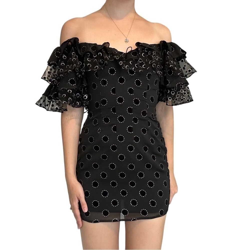 For love and Lemons Mini Dress Off Shoulder Black Metallic Size Extra Small